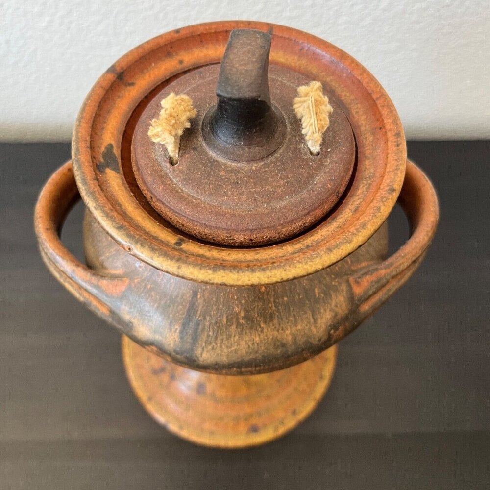 Studio Art Pottery Stoneware Oil Lamp Two Wicks 9" Vintage 1970s - Picture 2 of 9